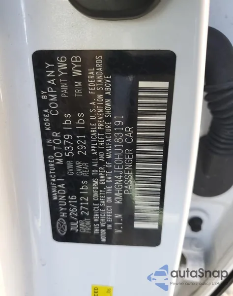 2017 Genesis G80 Base from USA, damaged, VIN KMHGN4JE0HU183191